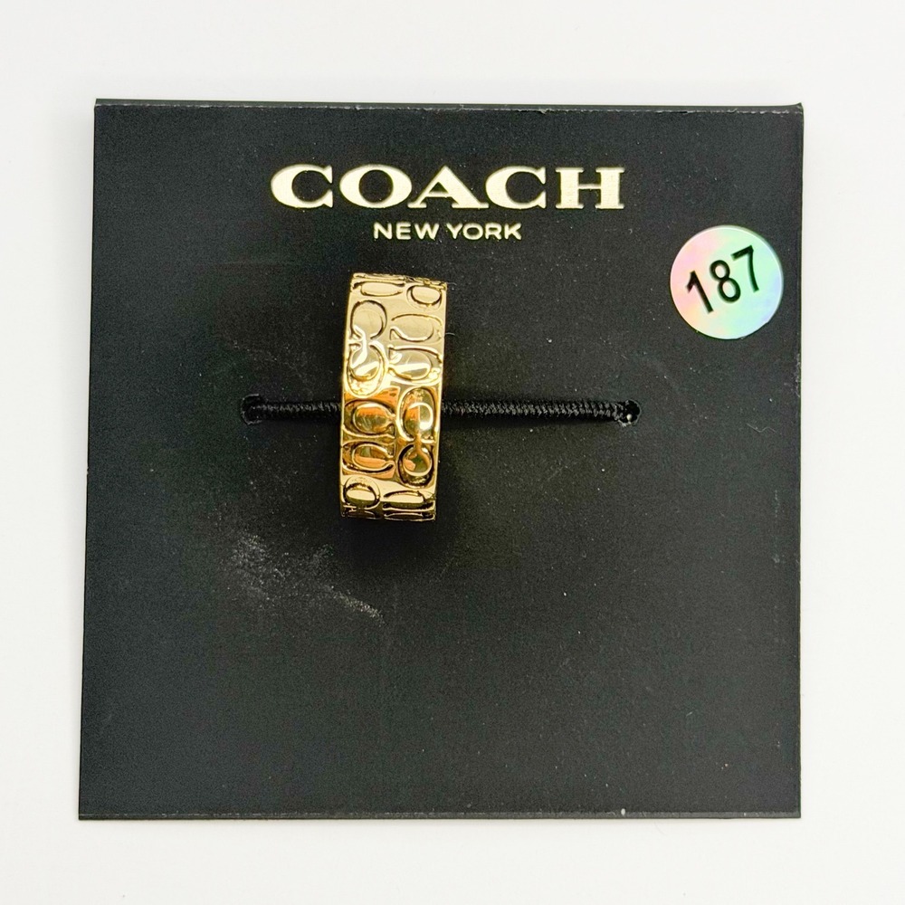 Coach Signature C Monogram Gold Tone Wide Band Ring NWT Sz 6 Chic Luxury
